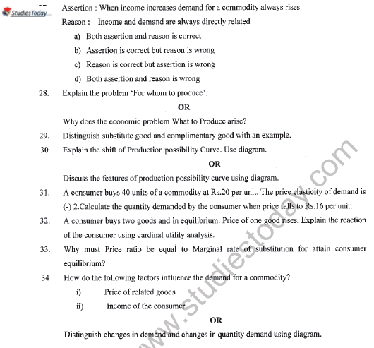 CBSE Class 11 Economics Question Paper Set Z Solved